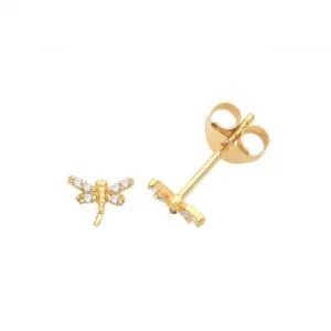 9ct Yellow Gold Zirconia Dragonfly Studs ES723