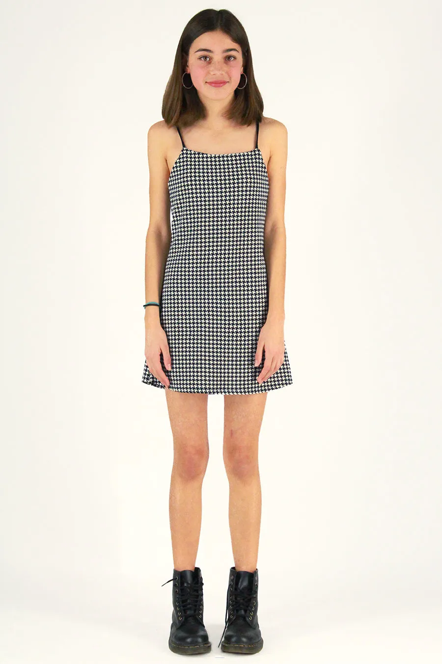 Adjustable Strap Dress - Stretchy Houndstooth