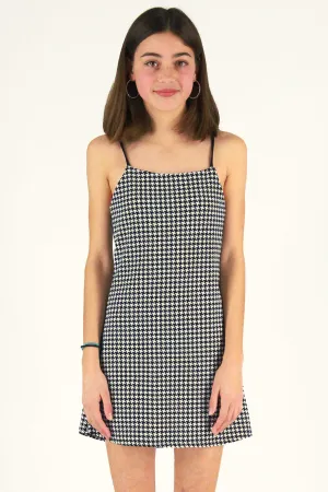 Adjustable Strap Dress - Stretchy Houndstooth