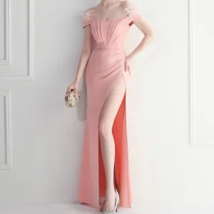 Anna Off Shoulder Slit Evening Dress