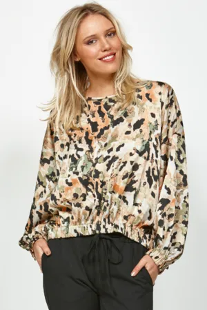 Awake Moss Animal Silky Satin Top