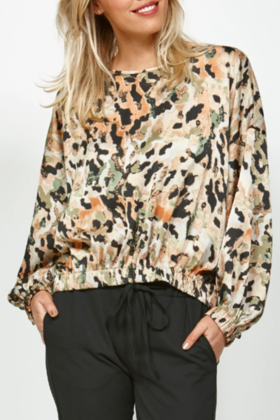 Awake Moss Animal Silky Satin Top