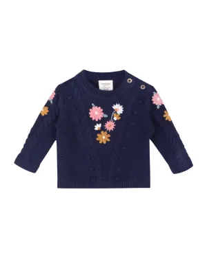 Baby Floral Emb Chunky Pullover Sweater Navy Blue