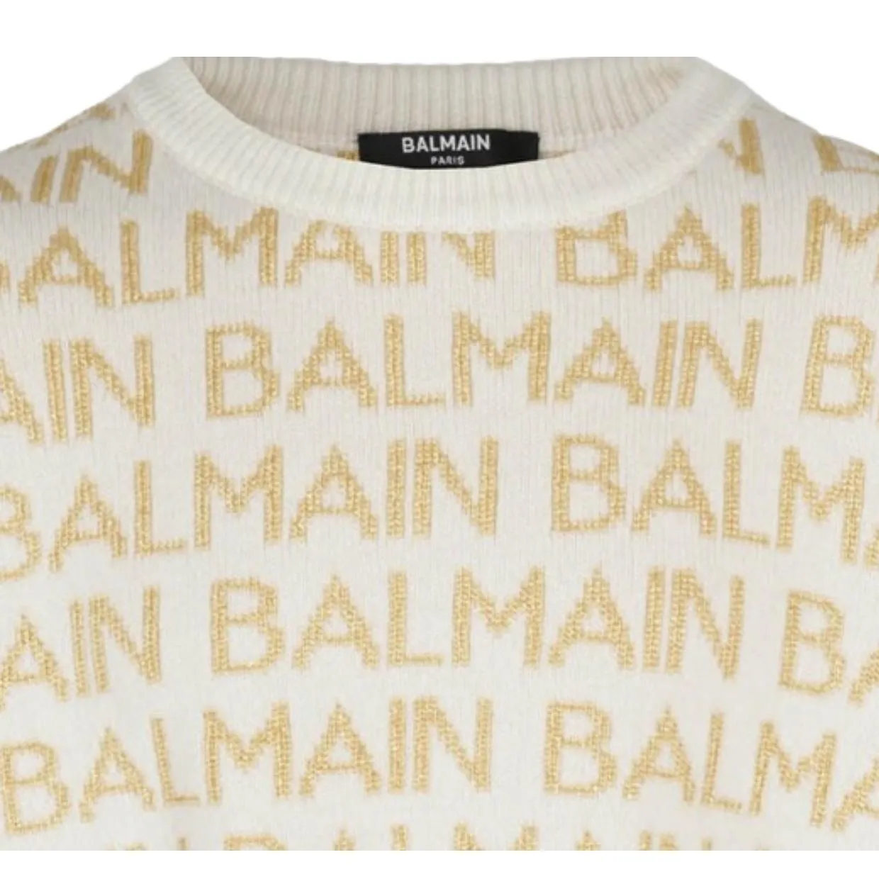 Balmain Kids All-Over Gold Logo Ivory Sweater