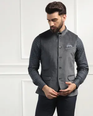 Bandhgala Formal Dark Grey Textured Waistcoat - Emira