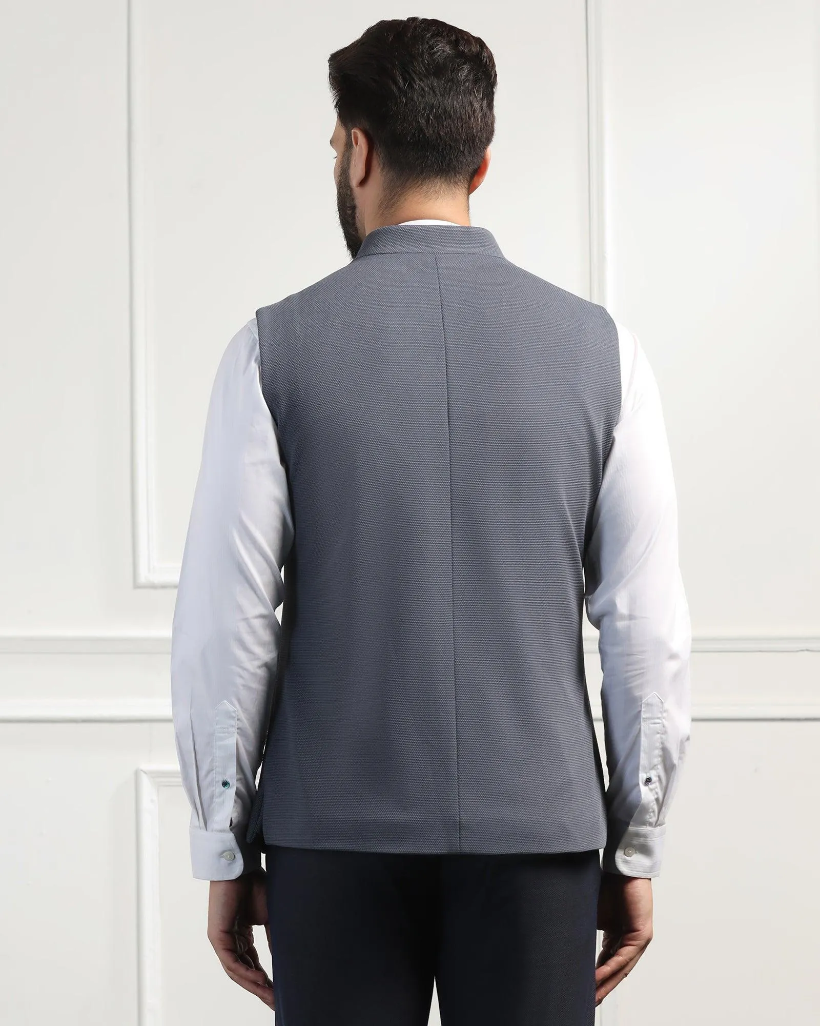 Bandhgala Formal Grey Textured Waistcoat - Sail