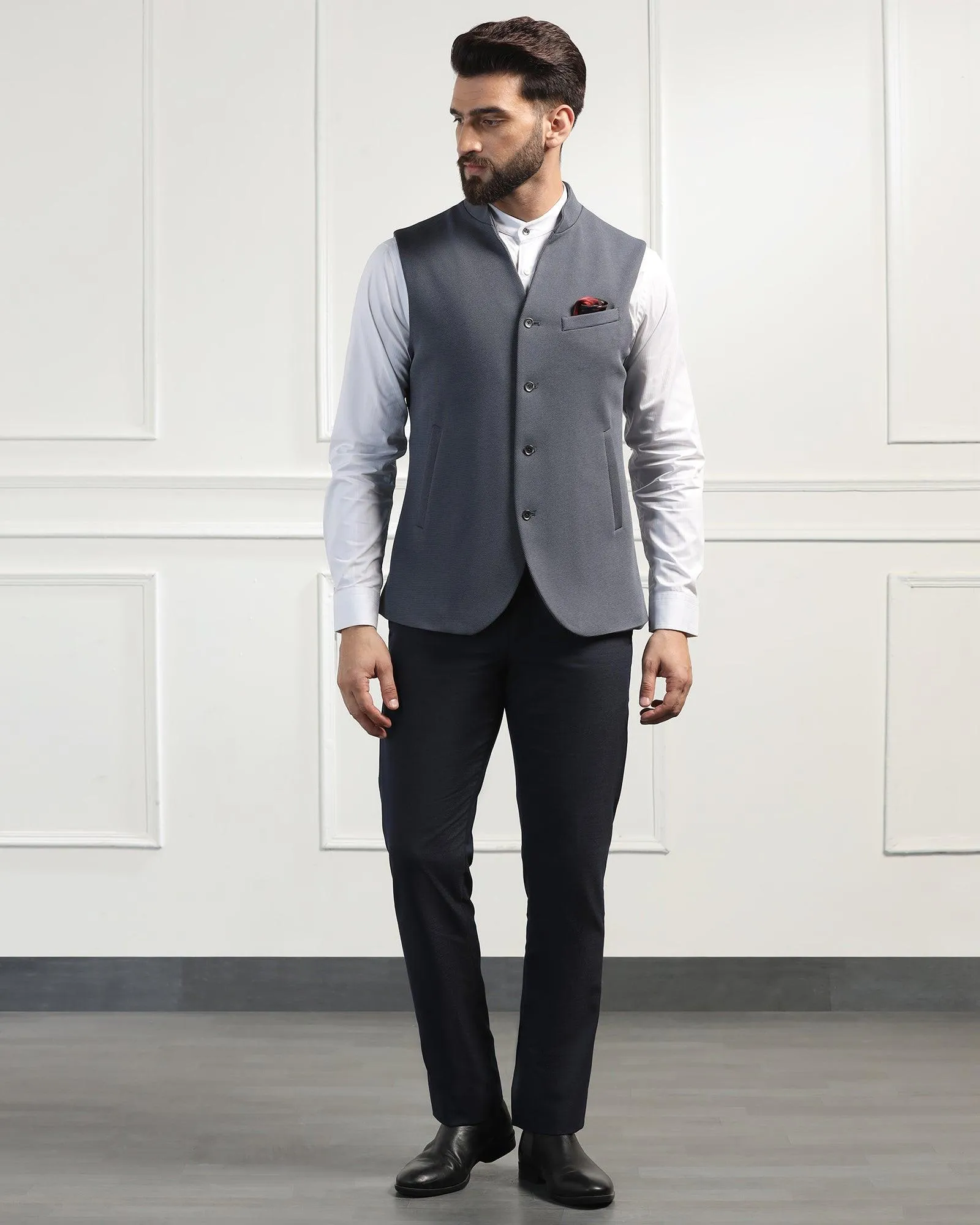 Bandhgala Formal Grey Textured Waistcoat - Sail