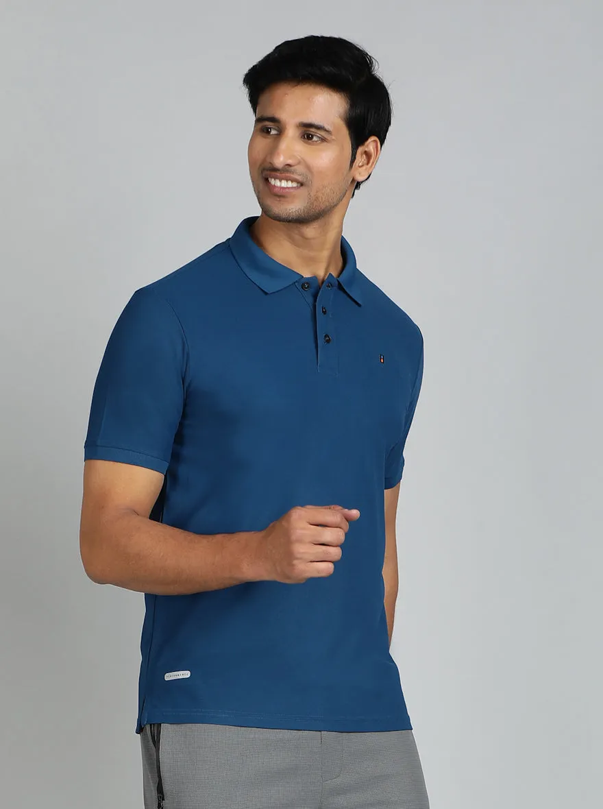 Blue Solid Slim Fit Polo T-Shirt | Jade Play