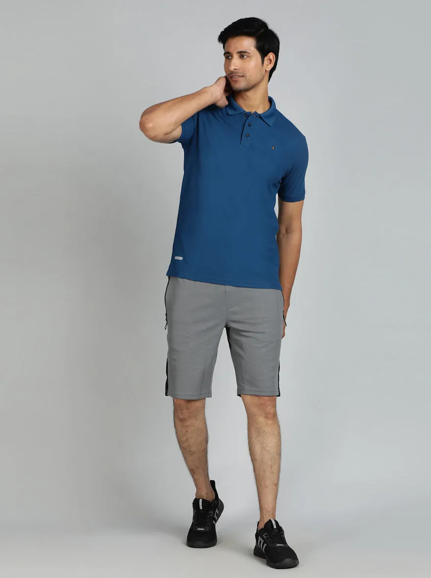 Blue Solid Slim Fit Polo T-Shirt | Jade Play