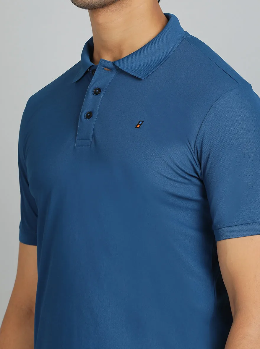 Blue Solid Slim Fit Polo T-Shirt | Jade Play