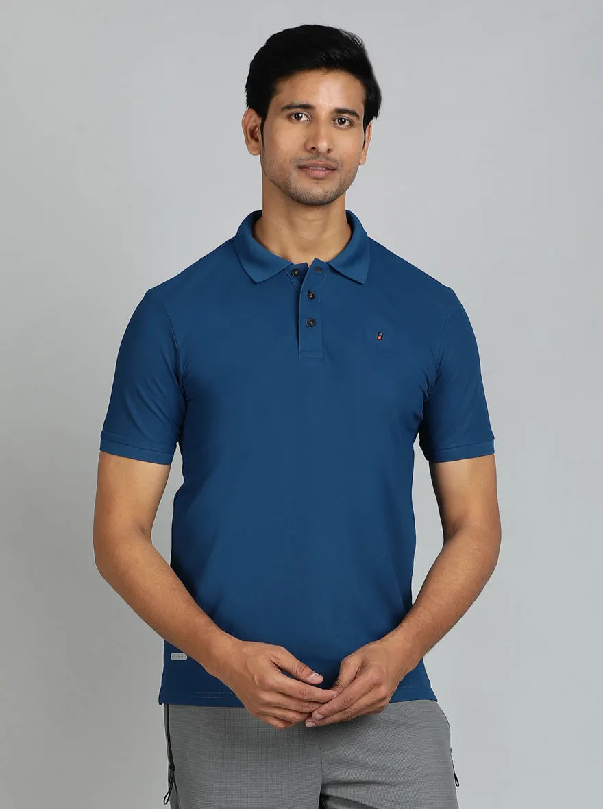 Blue Solid Slim Fit Polo T-Shirt | Jade Play