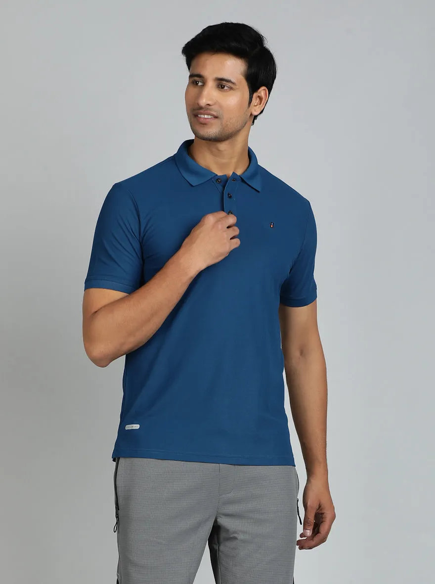 Blue Solid Slim Fit Polo T-Shirt | Jade Play