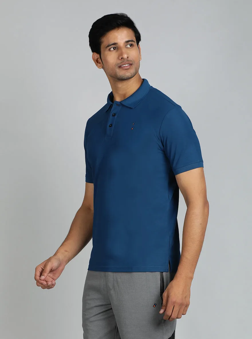 Blue Solid Slim Fit Polo T-Shirt | Jade Play