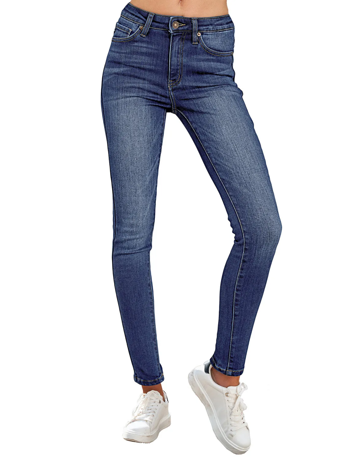 Blue Women's Denim High Waisted Skinny Stretch Fleece-Lined Thermal Leggings