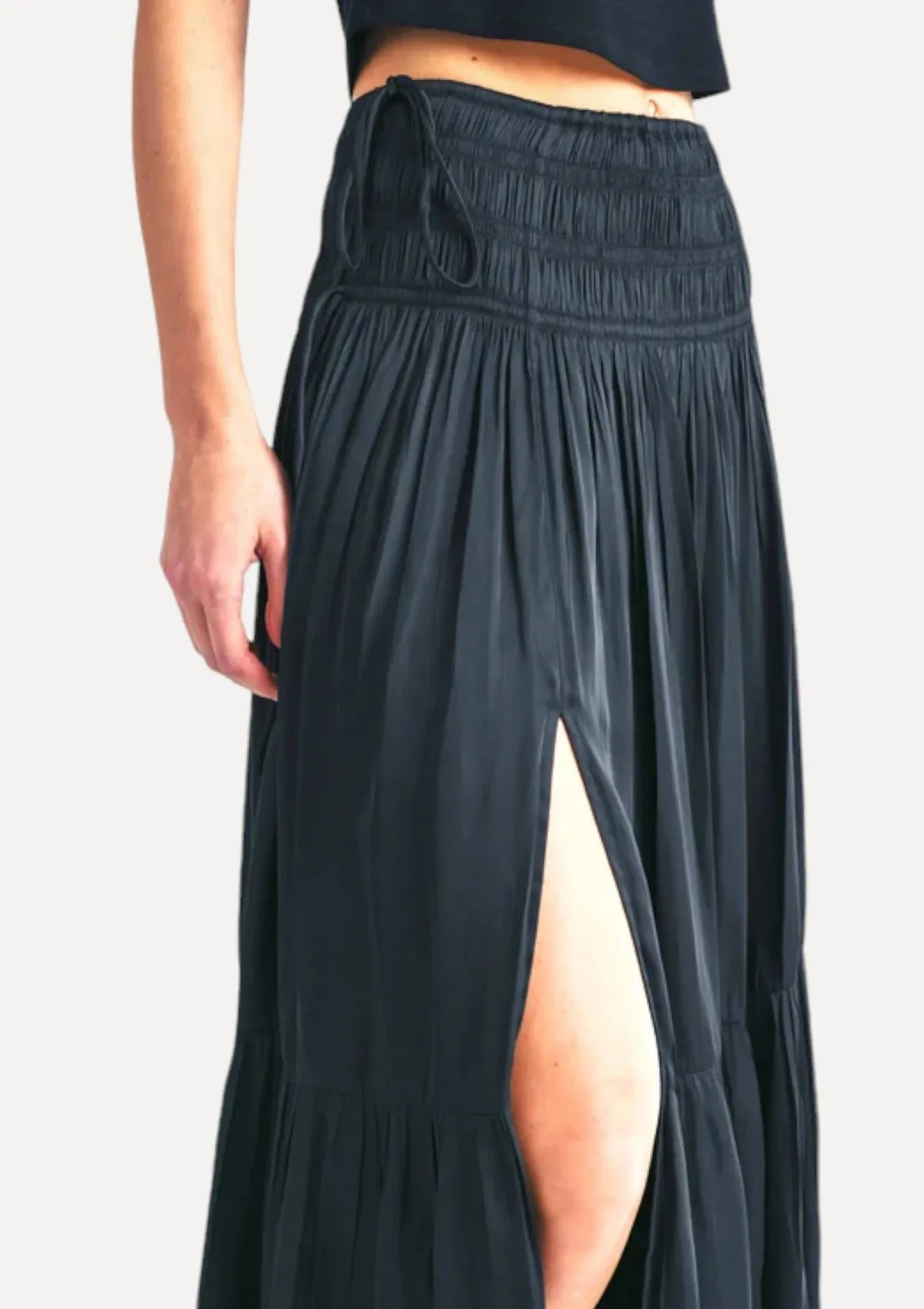 Brooklynn Smocked Waist Maxi Skirt - Black