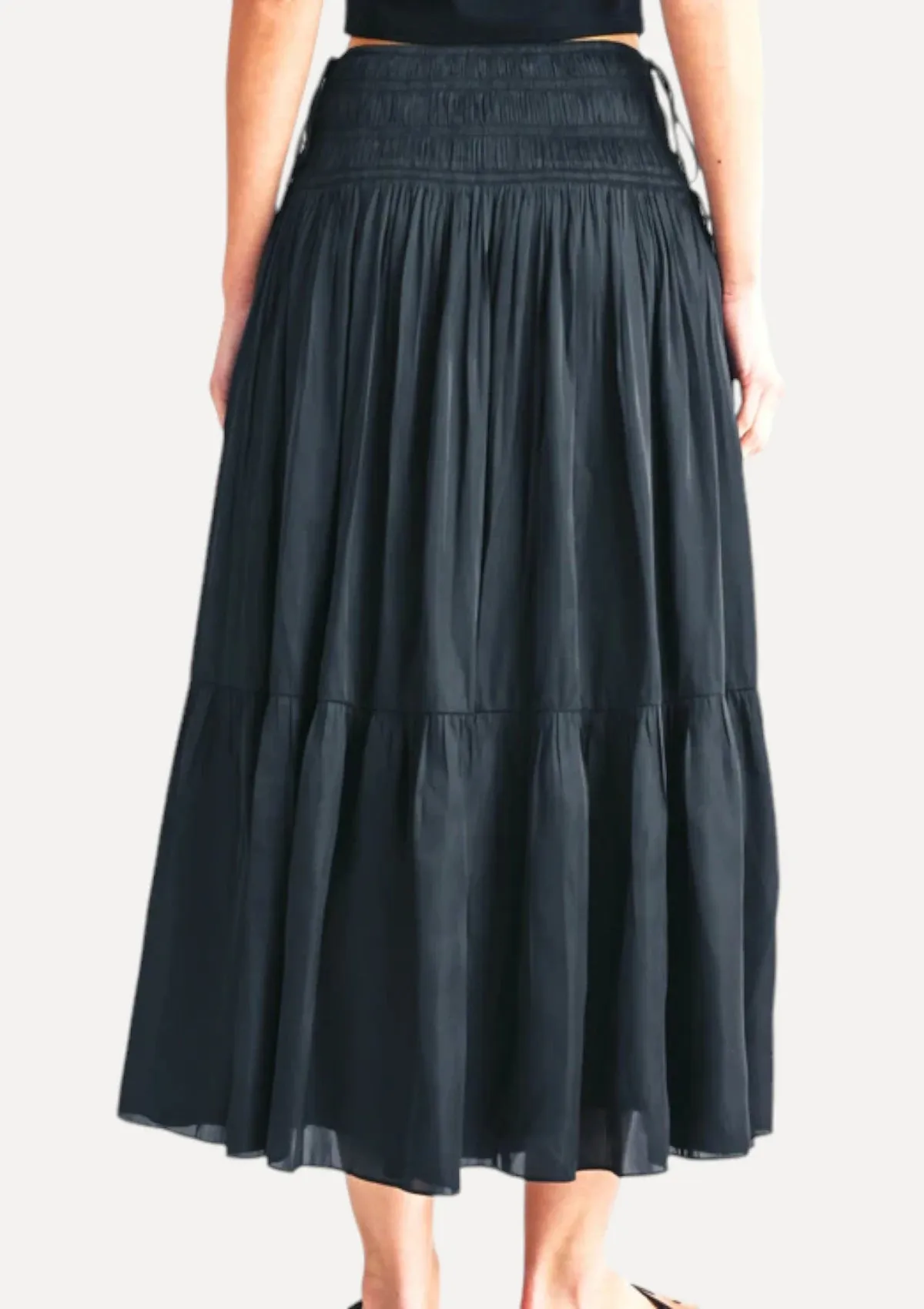 Brooklynn Smocked Waist Maxi Skirt - Black