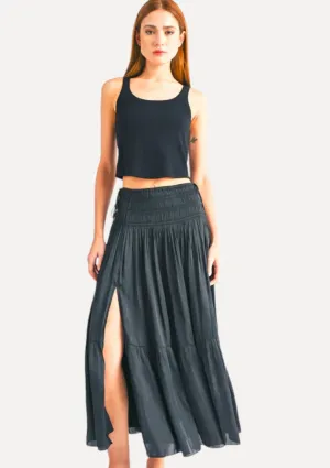 Brooklynn Smocked Waist Maxi Skirt - Black