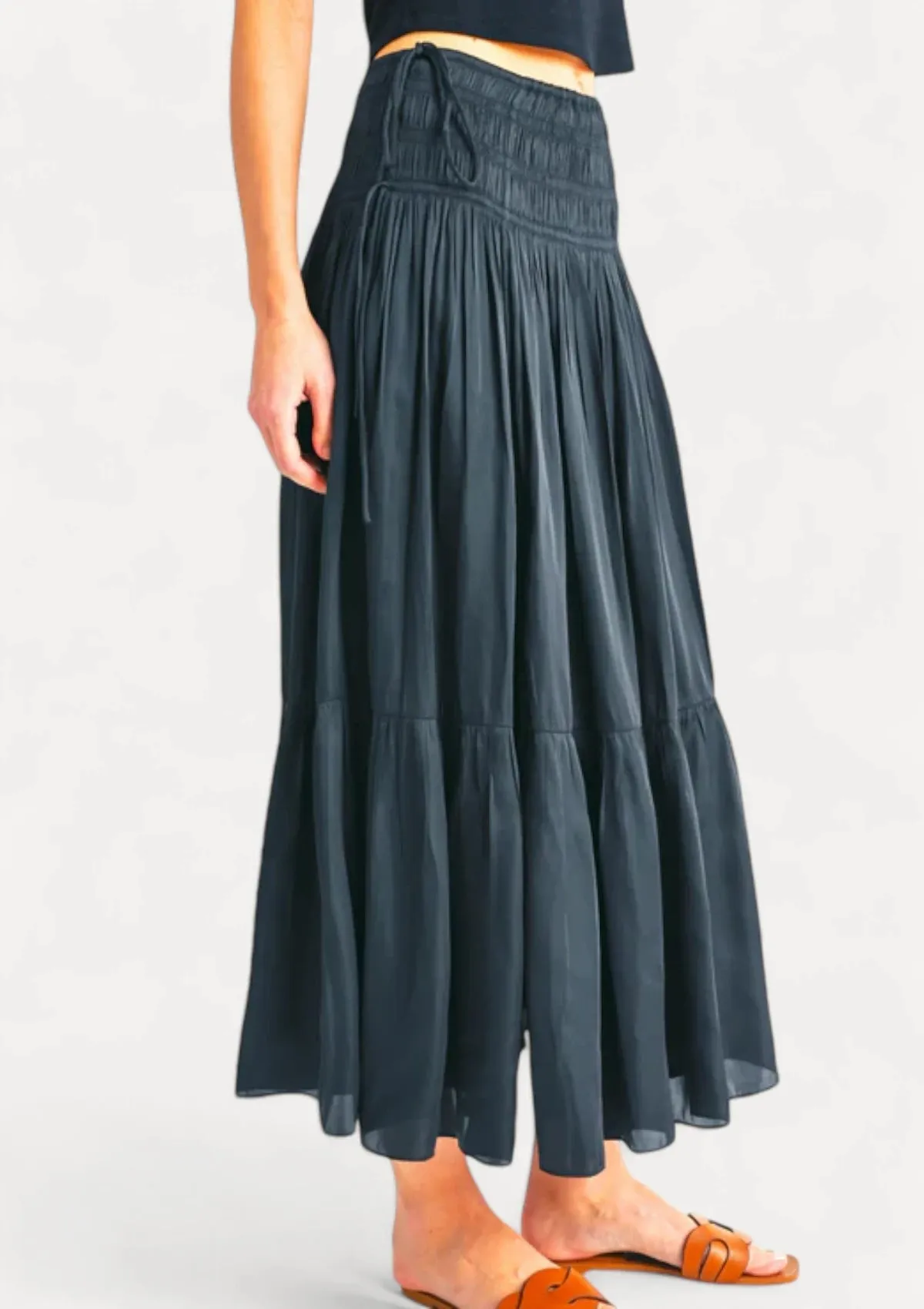 Brooklynn Smocked Waist Maxi Skirt - Black