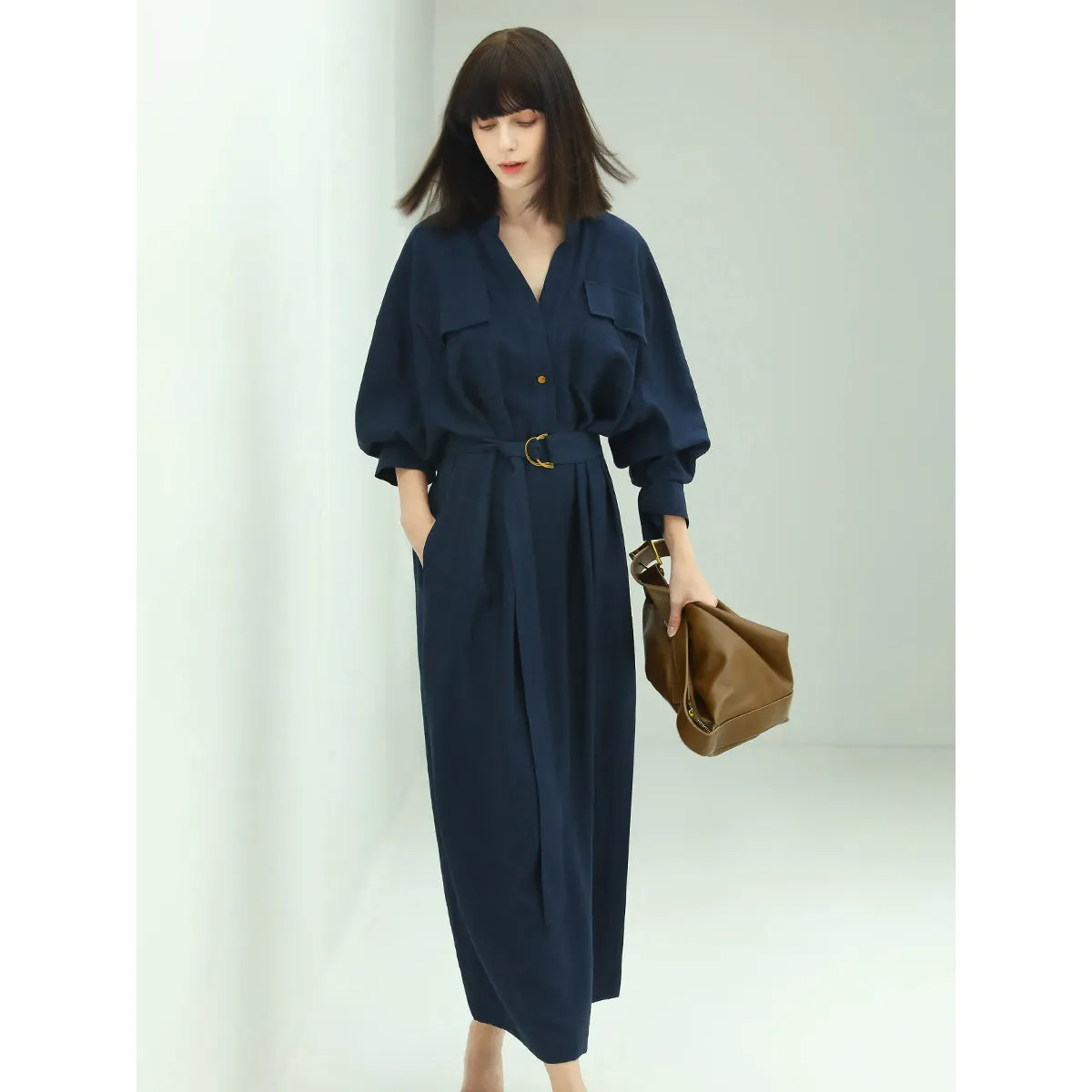 Classic Belted Navy Shirt Dress