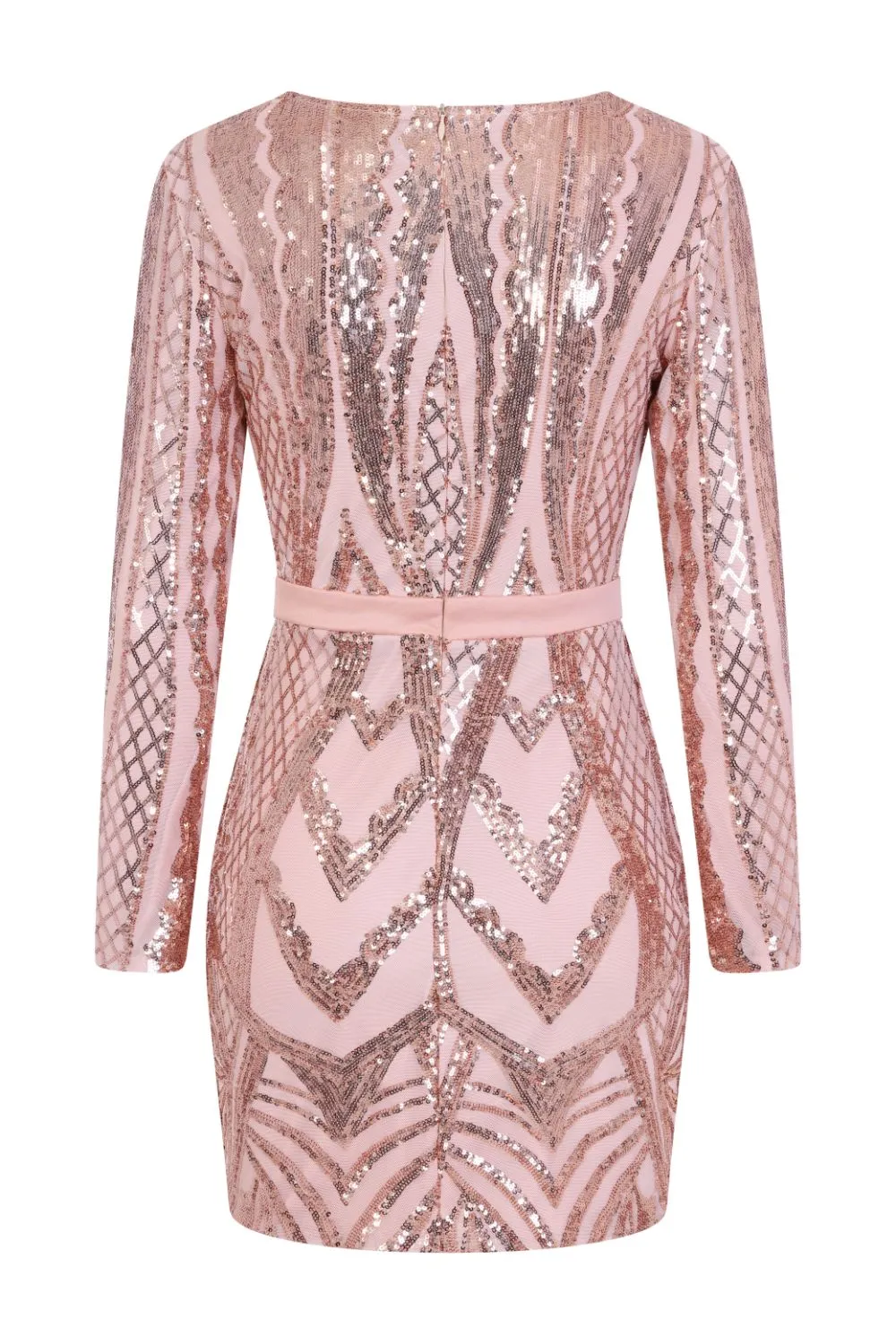 Coco Couture Vip Rose Gold Nude Sequin Bodycon Illusion Dress