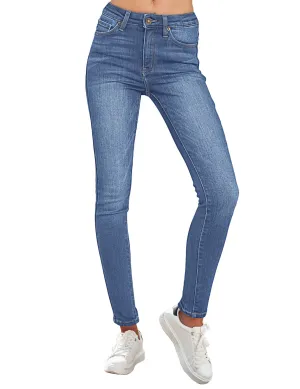 Dark Blue Women's Denim High Waisted Skinny Stretch Fleece-Lined Thermal Leggings