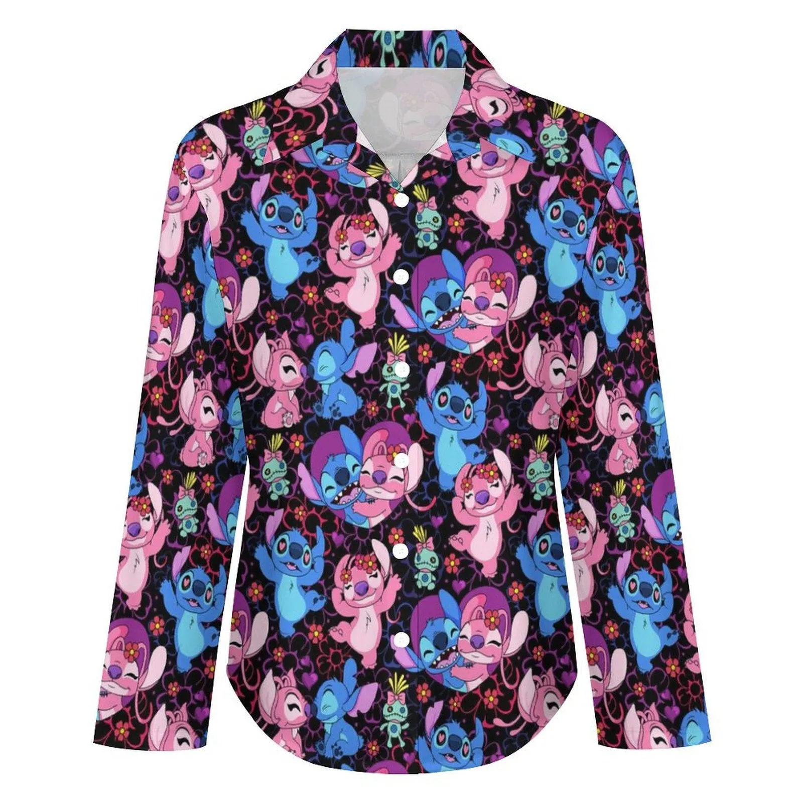 Disney Lilo And Stitch Angel Besties Long Sleeve Button Up Blouse