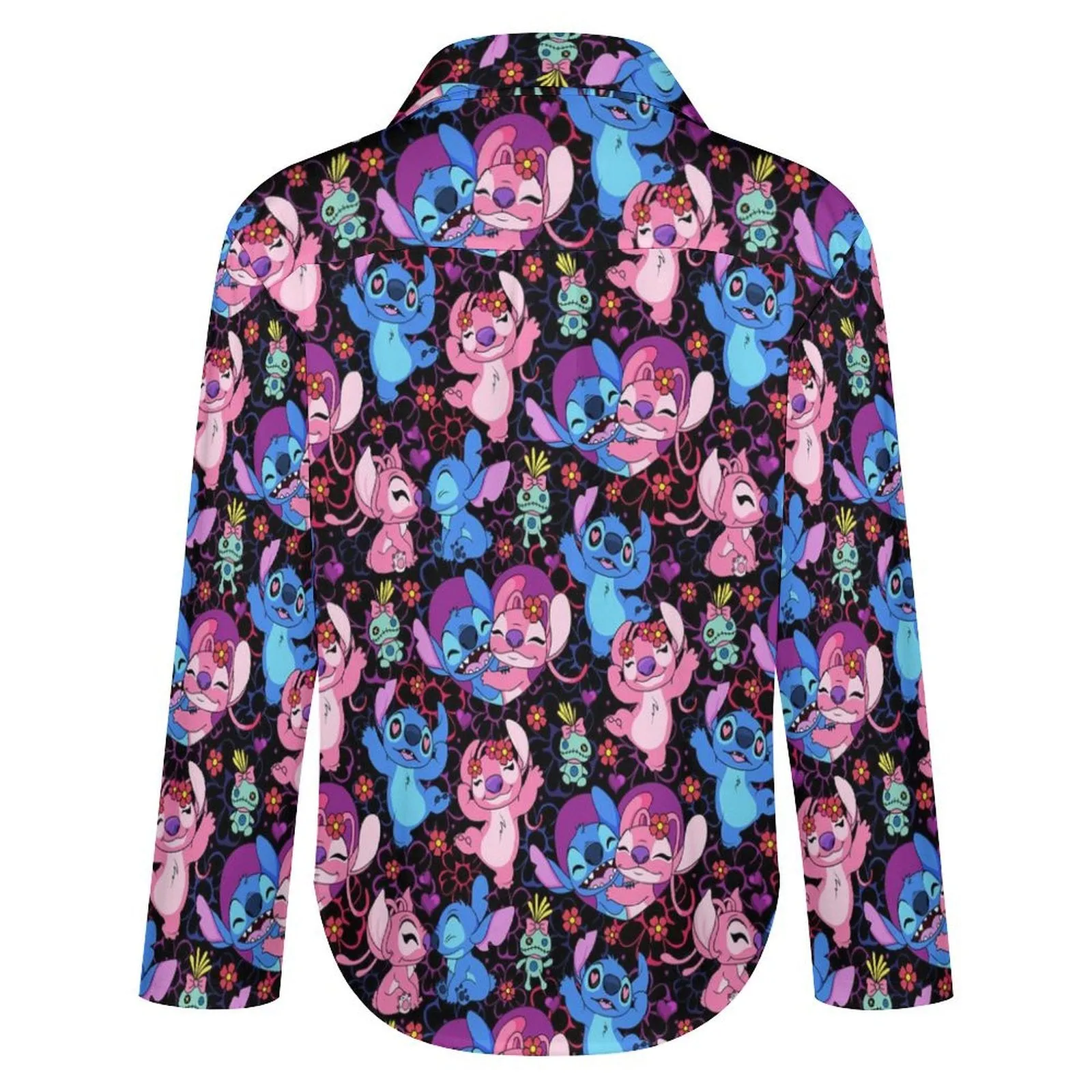 Disney Lilo And Stitch Angel Besties Long Sleeve Button Up Blouse