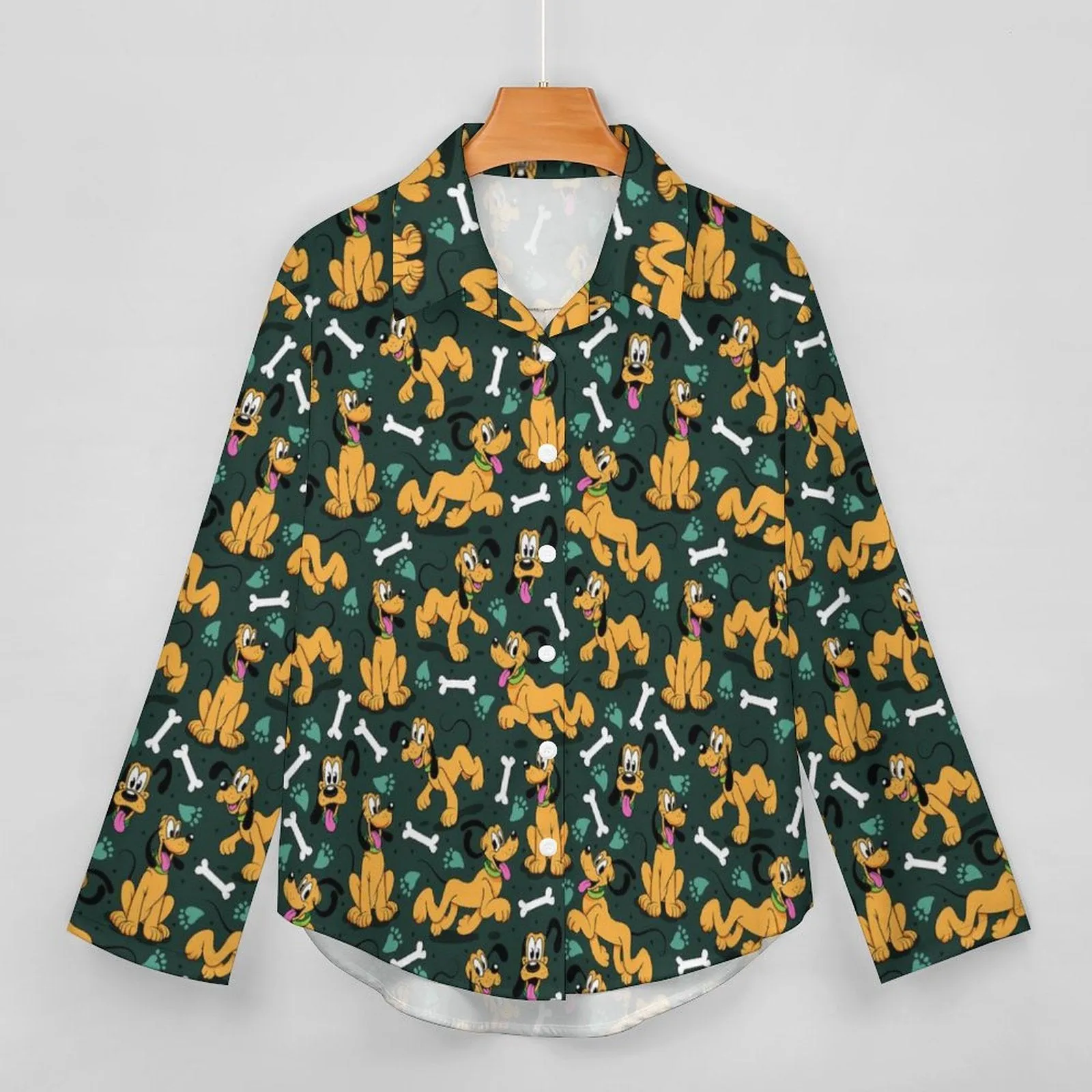 Disney Pluto Life Is Better With A Dog Long Sleeve Button Up Blouse