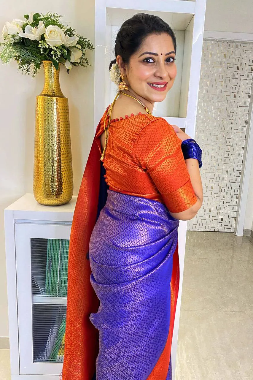 Dissemble Royal Blue Soft Silk Saree With Improbable Blouse Piece