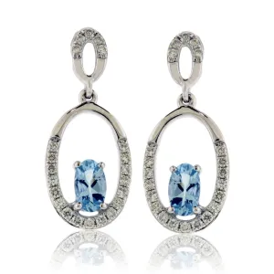 Double Oval Aquamarine Drop Earrings