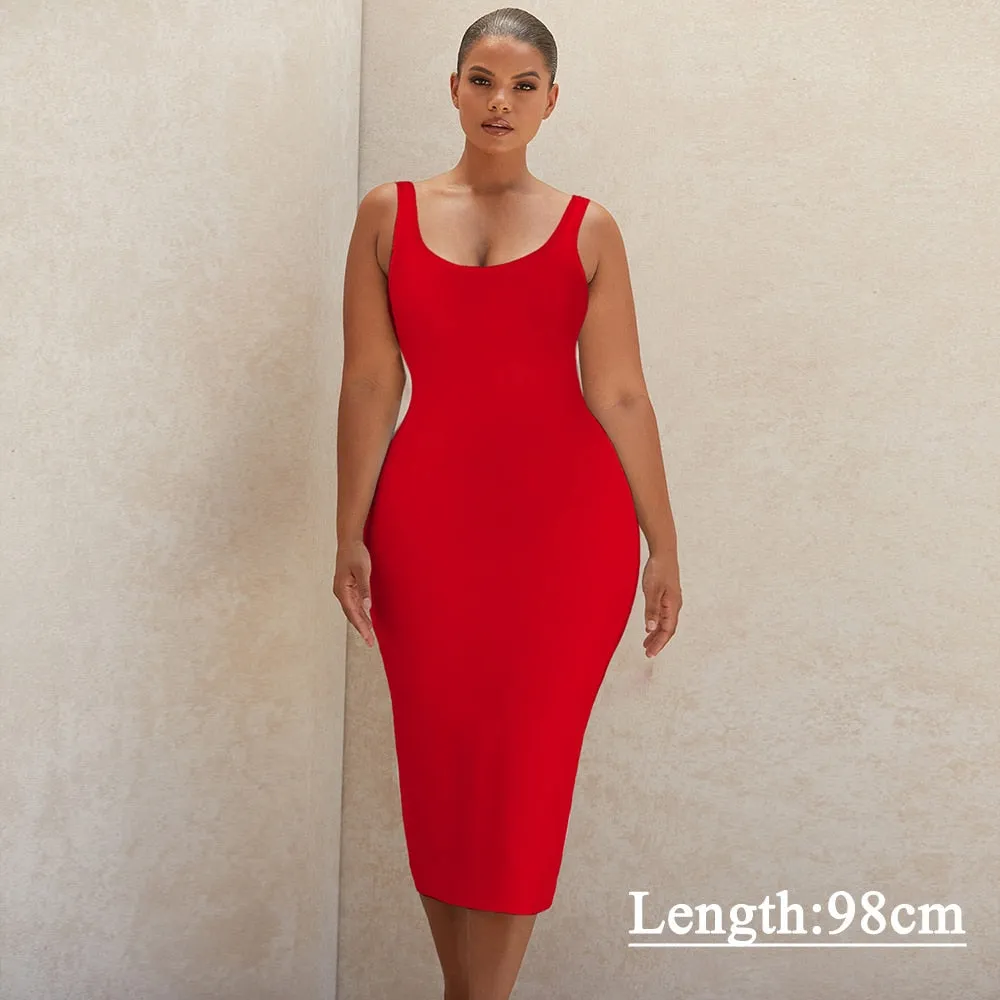 Elegant Spaghetti Sleeve Plus Size Bodycon Dress