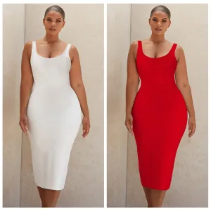 Elegant Spaghetti Sleeve Plus Size Bodycon Dress