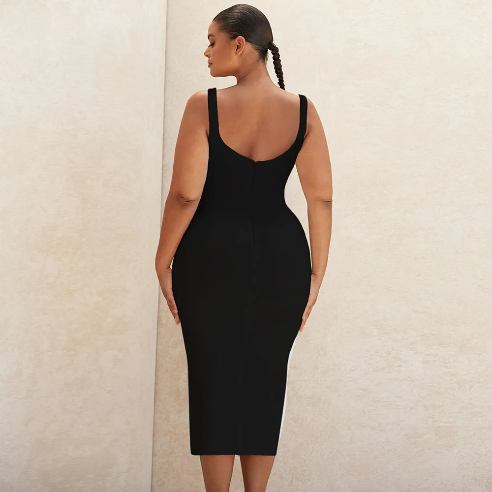 Elegant Spaghetti Sleeve Plus Size Bodycon Dress