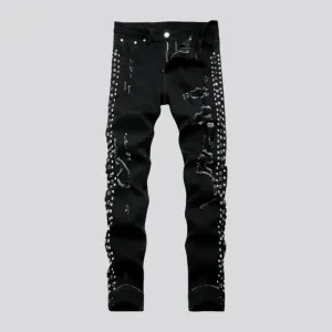 Embellished mid rise skinny fashion men's jeans