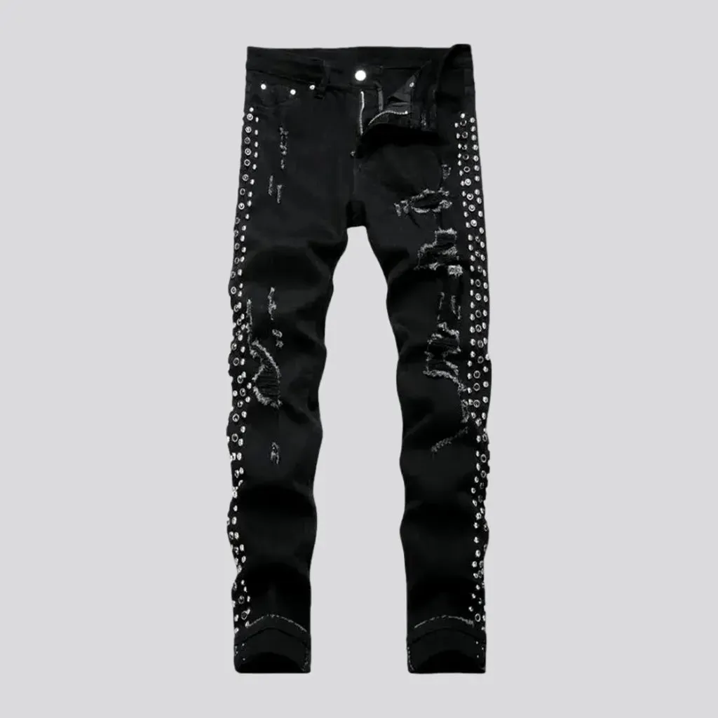 Embellished mid rise skinny fashion men's jeans