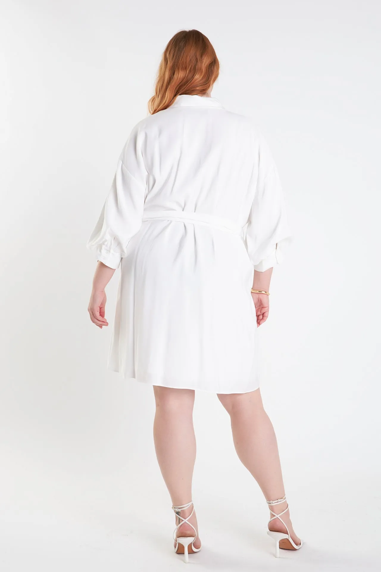 Endless Rose - Blouson Sleeve Belted Shirt Dress