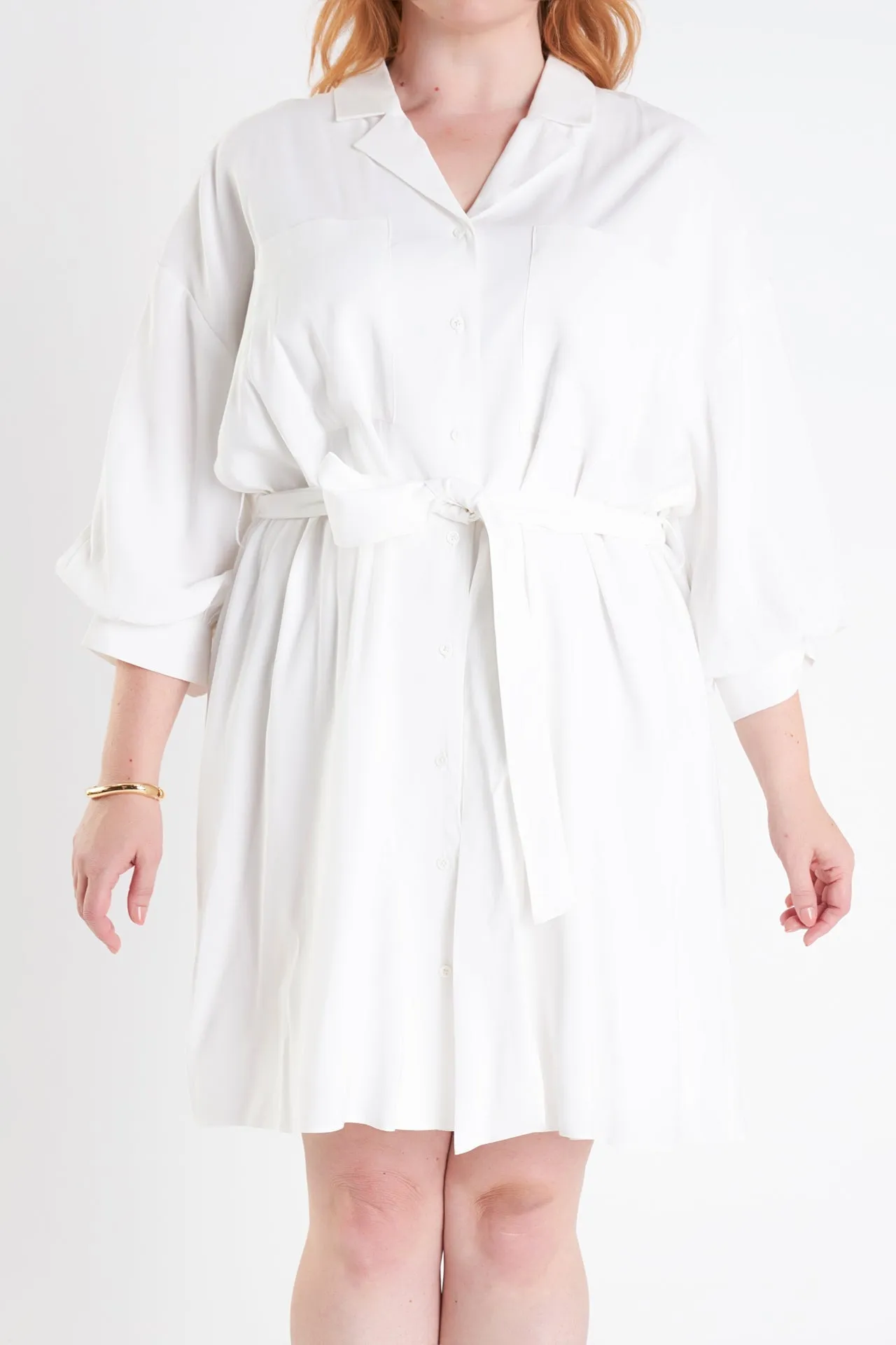 Endless Rose - Blouson Sleeve Belted Shirt Dress