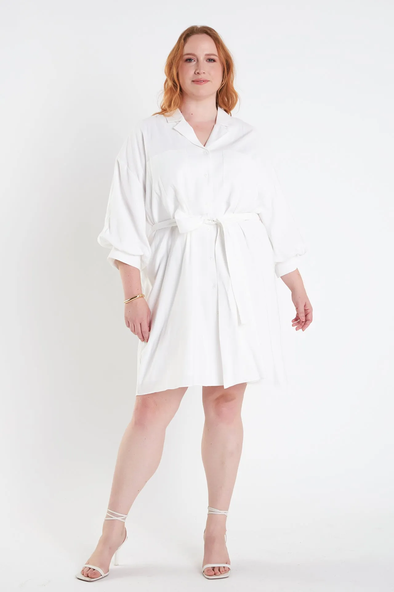 Endless Rose - Blouson Sleeve Belted Shirt Dress