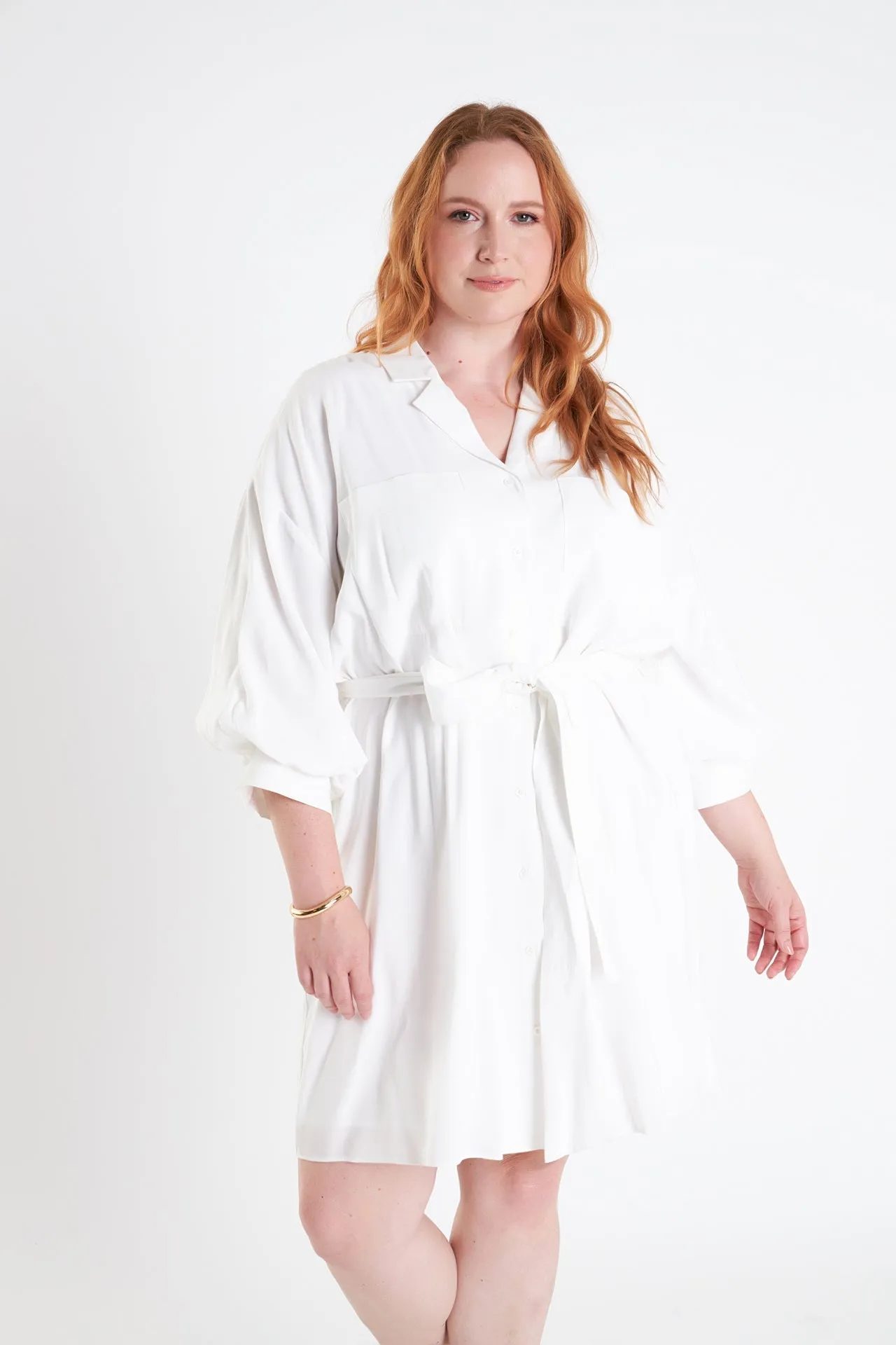 Endless Rose - Blouson Sleeve Belted Shirt Dress