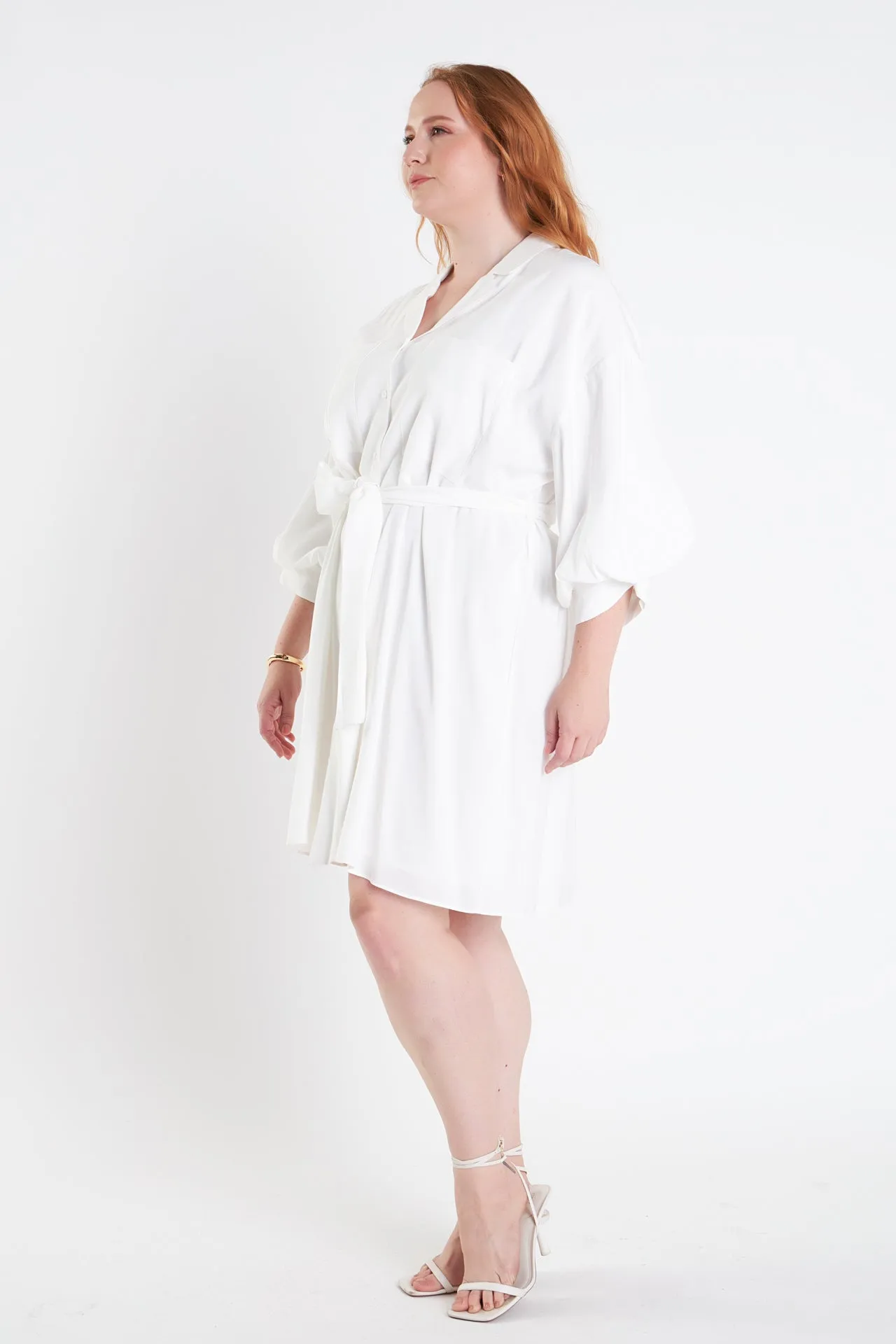 Endless Rose - Blouson Sleeve Belted Shirt Dress