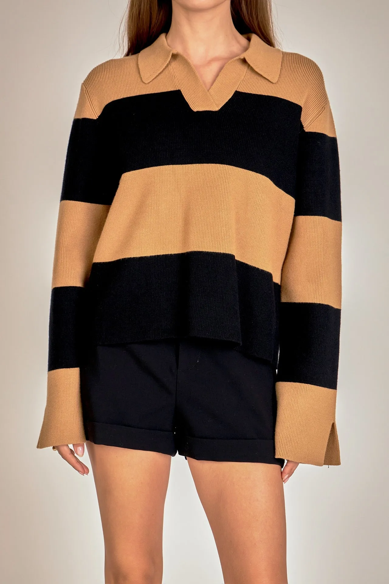 English Factory - Striped Collared Knit Sweater