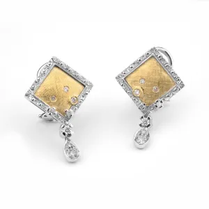 Florentine finish 18k gold and diamonds earrings