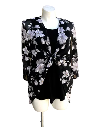 Fly Like a Butterfly Chiffon Kimono Black Jacket with Daisies