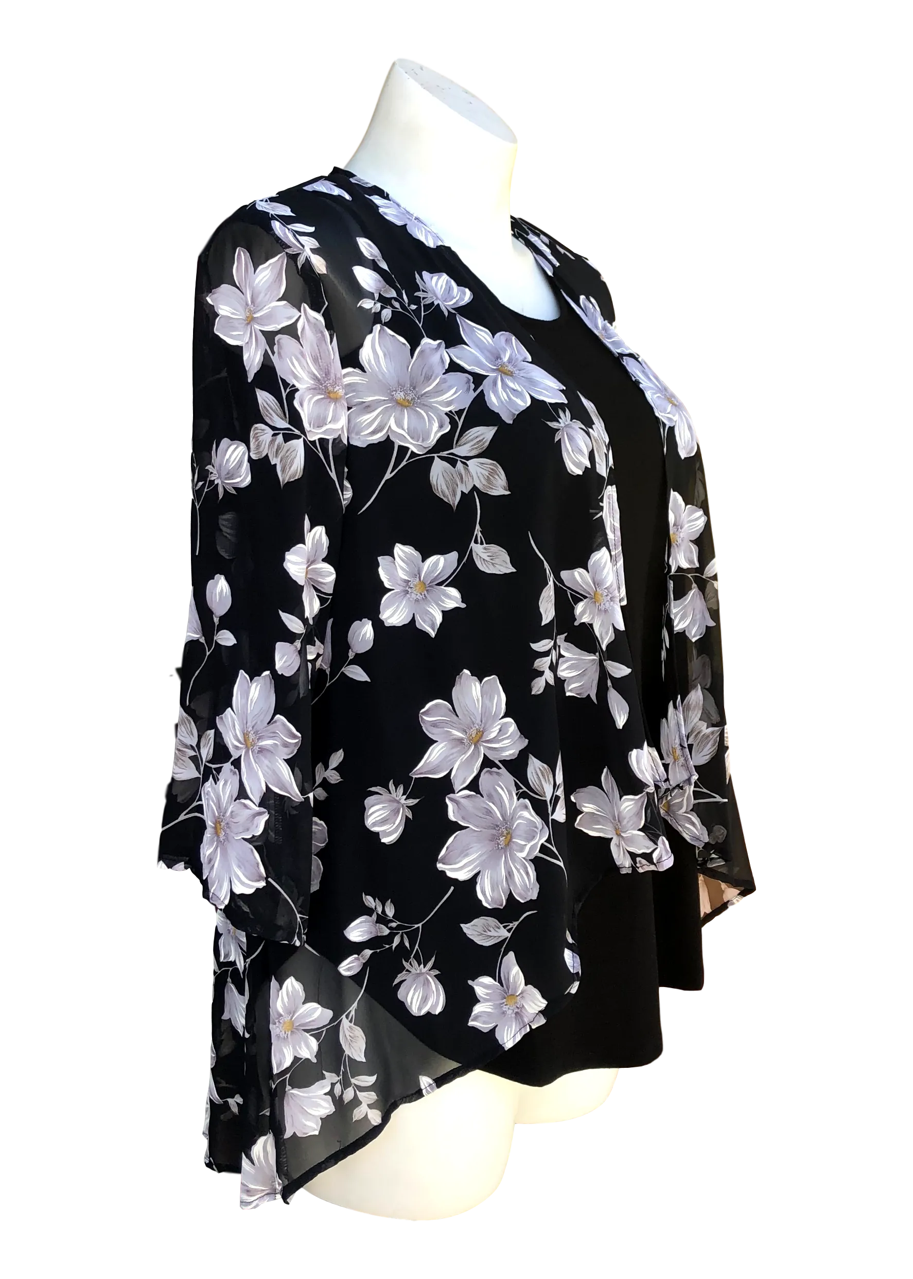 Fly Like a Butterfly Chiffon Kimono Black Jacket with Daisies