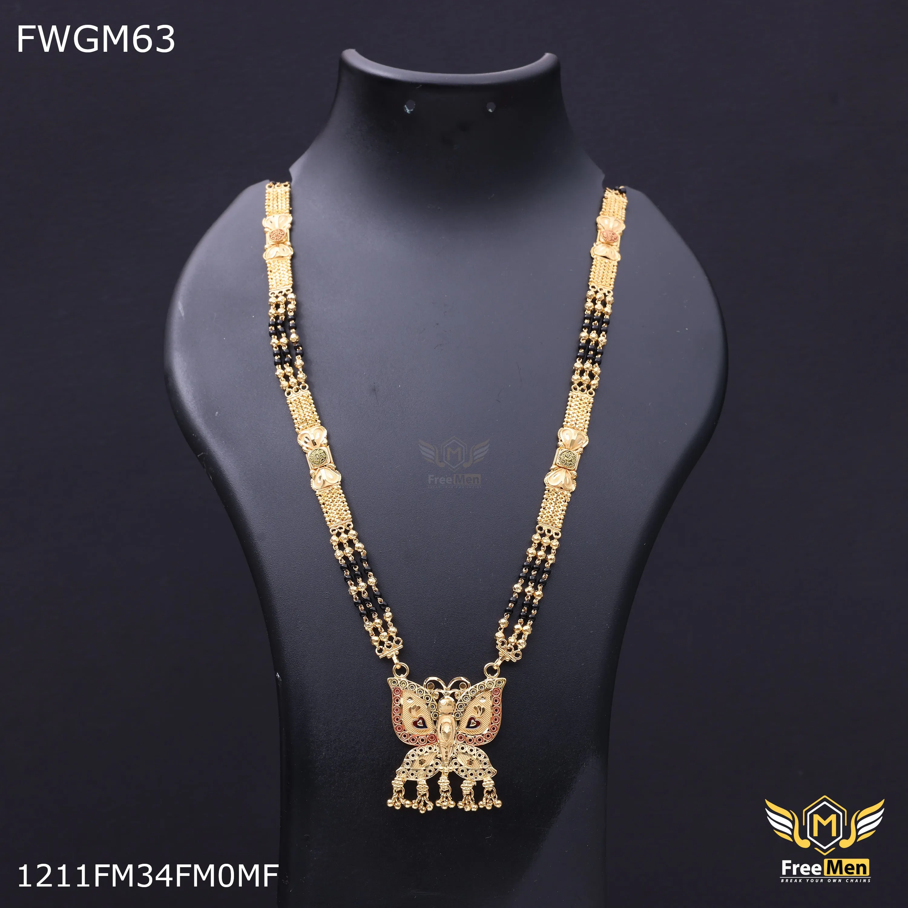 Freemen 1gm Three line butterfly mangalsutra for women - FWGM63