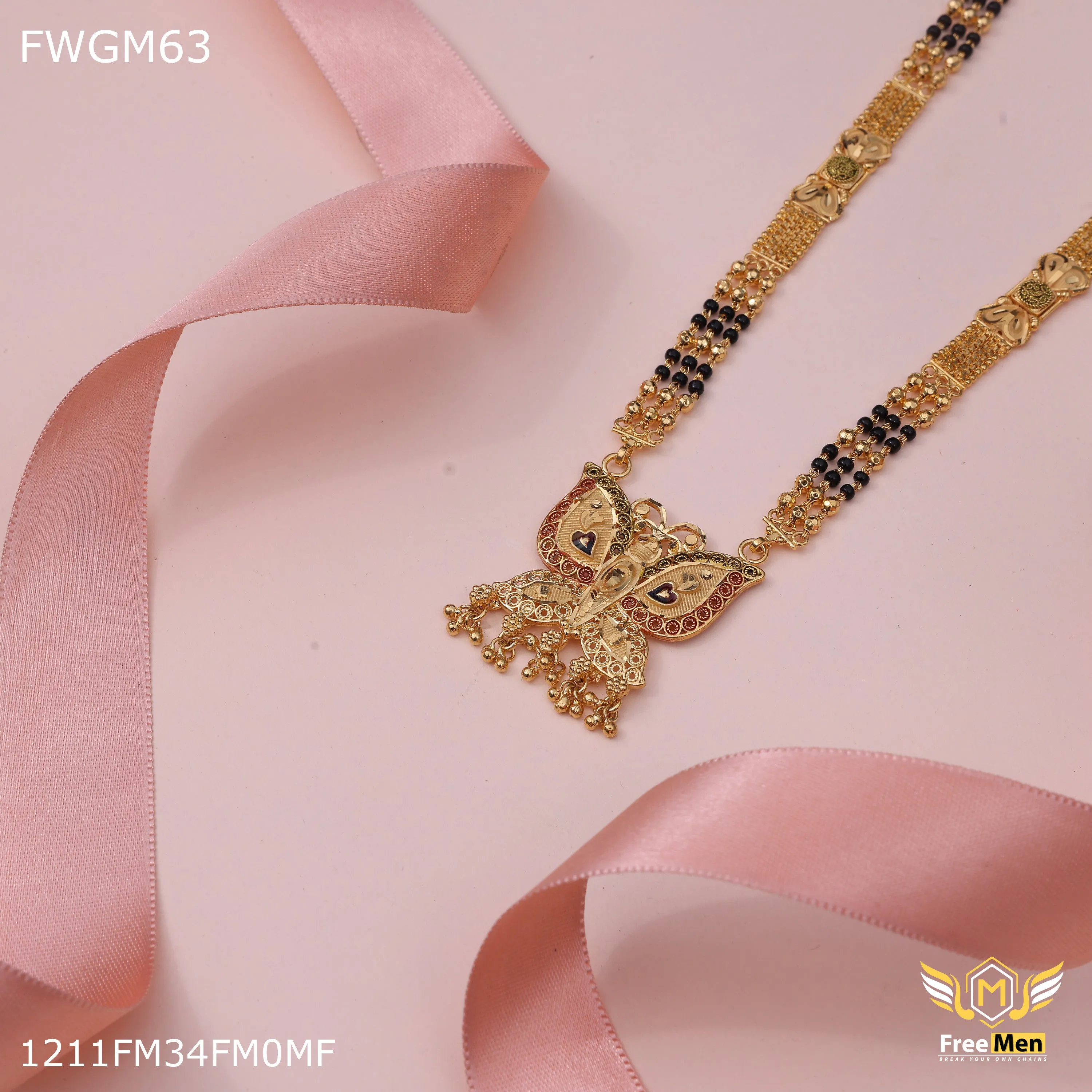 Freemen 1gm Three line butterfly mangalsutra for women - FWGM63