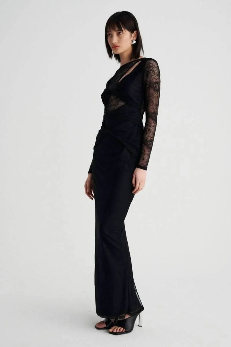 Gemini Long-sleeve Twist Front Lace Maxi Dress