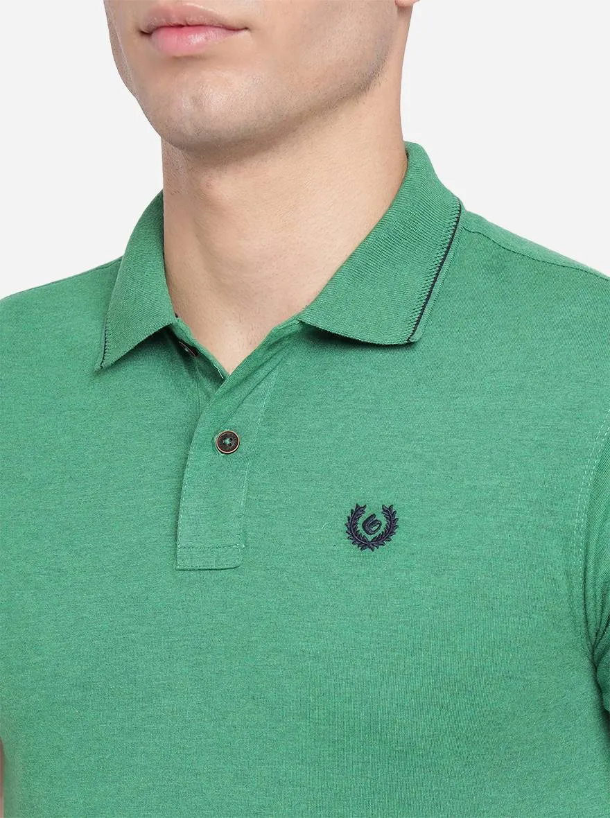 Green Solid Slim Fit Polo T-Shirt | Greenfibre