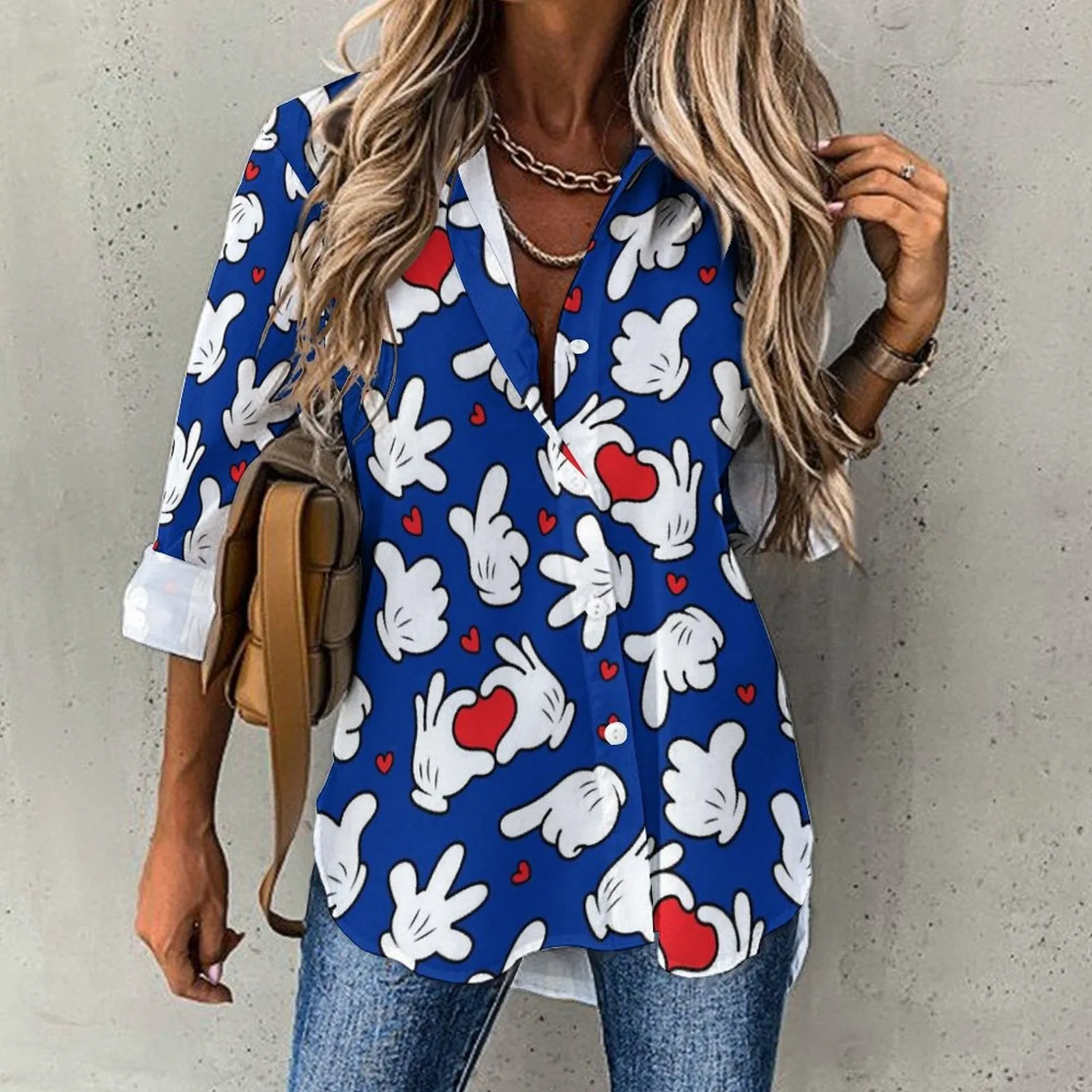 Happy Hands Long Sleeve Button Up Blouse