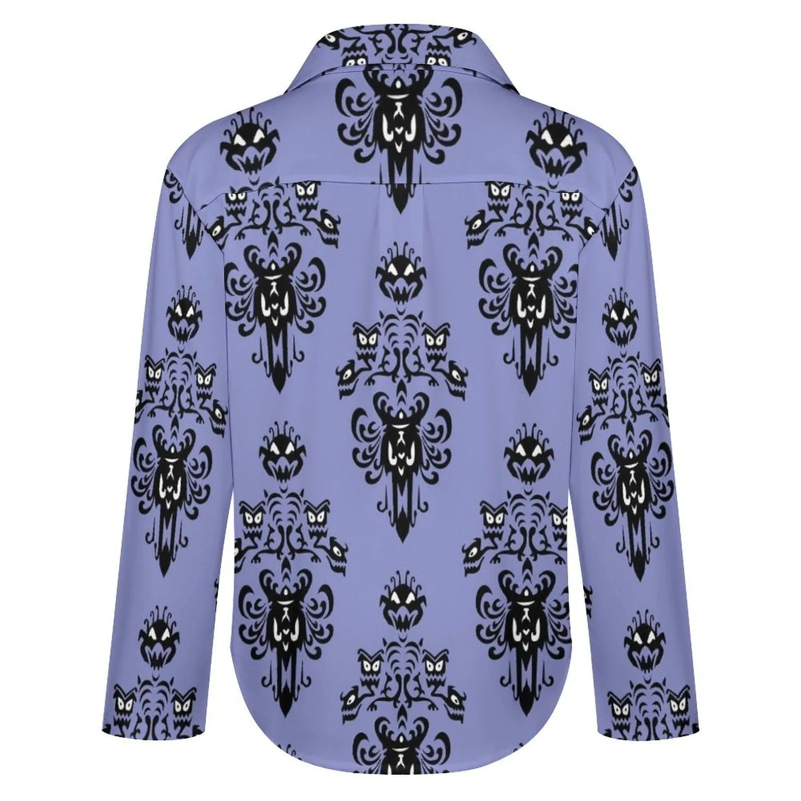 Haunted Mansion Wallpaper Long Sleeve Button Up Blouse